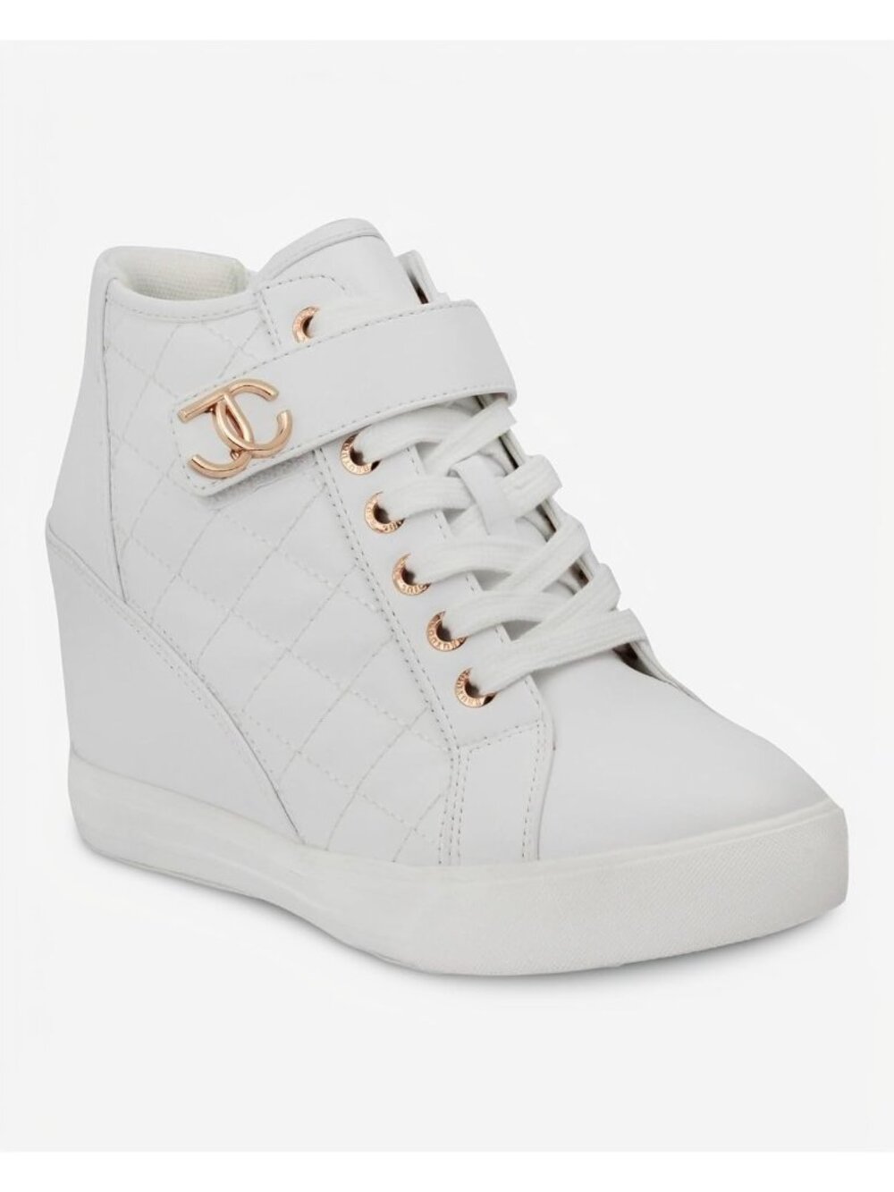 Women's White Faux Leather Platform Wedge High-Top Casual Fashion Sneakers